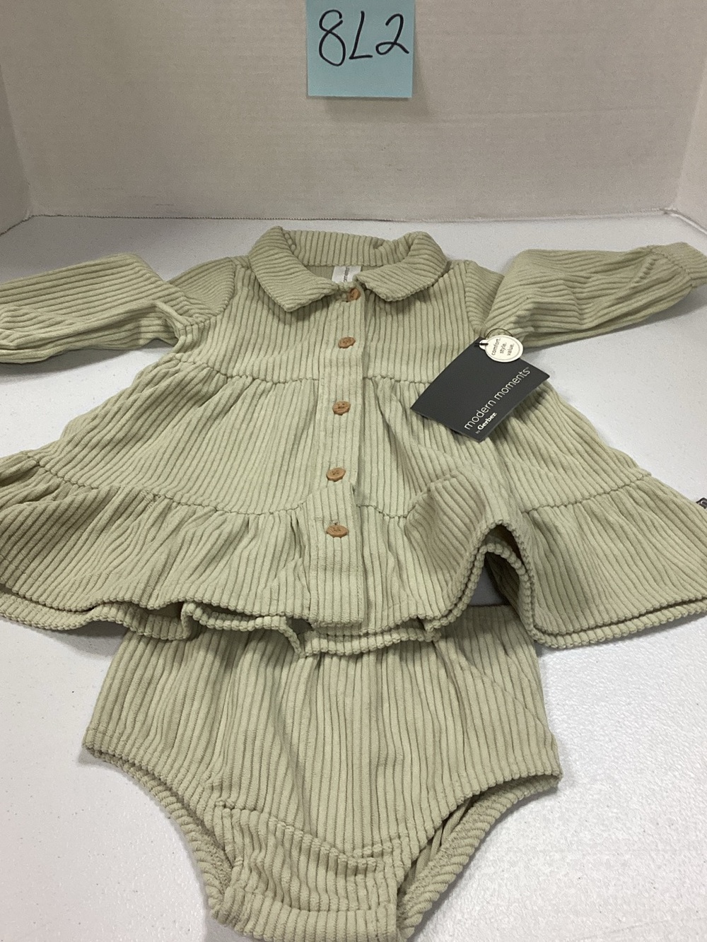Gerber Olive Ribbed Button-Front Dress and Bloomer Set